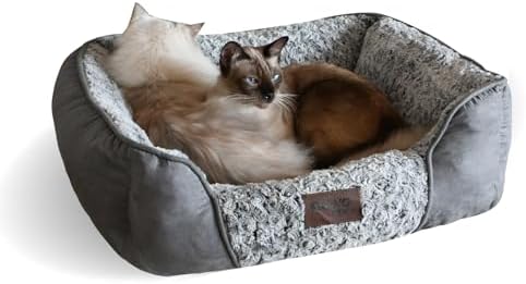 KINGROCK Square Washable Dog Bed for Medium Small Dogs, Bolster Rose Circle Plush Thick