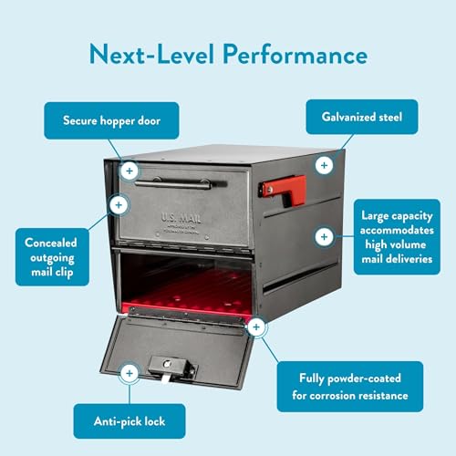 Image of Architectural Mailboxes Oasis Eclipse Locking Post Mount Mailbox, Pewter | Galvanized steel build for outside with with a pry-resistant lock, and weather-resistant build. USPS approved.