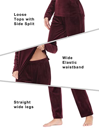 Cozziplus Women Velour Sweatsuits Sets Lounge Set 2 Piece Sweatsuit Crew Neck Sweatshirt And Sweatpant Velvet Jogging Suit(Burgundy,M) #TOP4