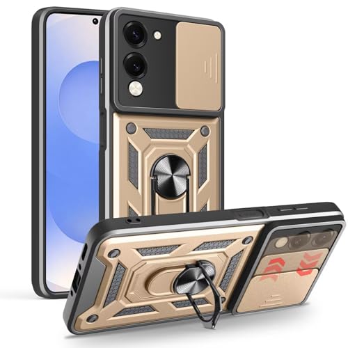 EASSGU Armor Funda para Vivo Y04 / Vivo Y29S 5G (6.74' Inches), Carcasa Rígida para Teléfono Móvil con Soporte de Anillo de Silicona para PC con Base Magnética - Oro