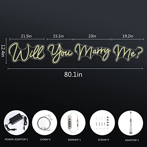 Image of Super Large Neon Signs Will You Marry Me for Wedding Proposal Marry Me Sign Led Neon Light Sign Decor for Engagement Birthday Party Bar Bedroom Wall Art for Wife 80.1X12.4INCH