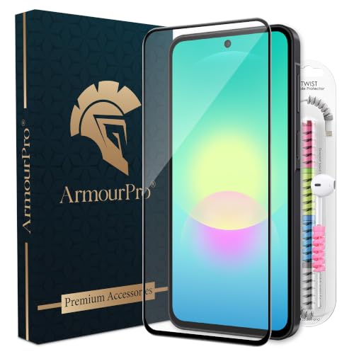 Image of ArmourPro Military-Grade Tempered Glass for Samsung Galaxy A27-9H Anti Scratch, Edge-to-Edge Coverage, HD Clarity, Smooth Touch, Case Friendly, Easy Installation Kit with Cable Protector