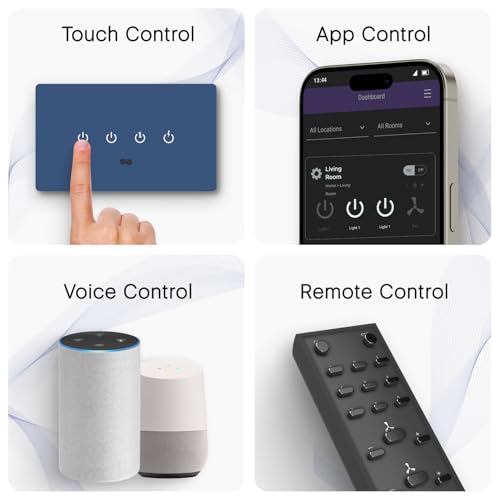 Image of IOTICS Smart Wifi Switch Board: 4 Switch with 1 x High Load (AC /Geyser) switch. Touch, Remote, App Control. Voice Compatible with Alexa & Assistant. Smart Touch Switch For Home Automation (Blue)
