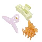MEDIDAS - La pinza mariposa grande mide aproximadamente 5 cm de largo (la mariposa mide 6 cm de largo) y 4,5 cm de alto. La pinza loop grande en color rosa mide aproximadamente 11 cm de largo y 4 cm de alto. Y la pinza rectangular grande en color amarillo y verde lima jaspeado mide aproximadamente 8,5 cm de largo y 4 cm de alto.