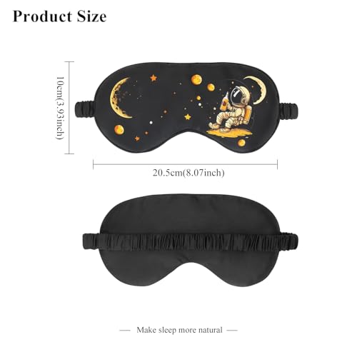 CHEERYMAGIC Silk Sleep Mask, Kids Sleeping Mask, Silk Eye Mask, Blindfold for Sleeping, Elastic Headband Sleeping Mask, Space Cartoon Pattern Print Eye Covers for Travel Works A9TKYHYZ (Black)