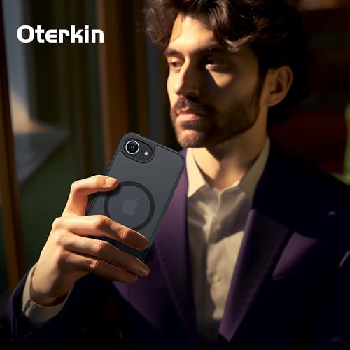 Image of Oterkin Magnetic for iPhone 17e & 16e Case Matte [Compatible with MagSafe Accessories][Frosted Translucent][Military Grade Protection][Silky Touch Shockproof Slim] Anti-Scratch Phone Case (Black)