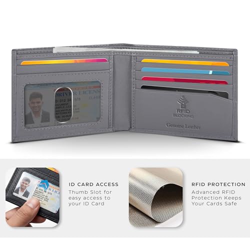 Image of Oak Leathers Slim Leather Wallet for Men - RFID Wallets Credit Card Holder Ultra Thin Gift for Mens, Front Pocket Minimalist Design