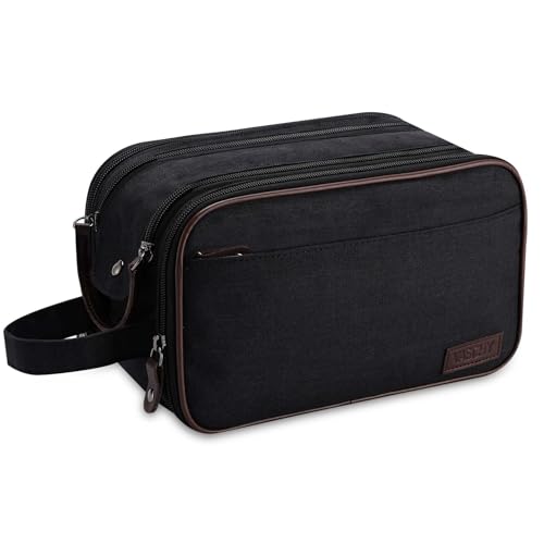 VASCHY Neceser Hombre, Bolsa de Aseo Impermeable Bolsa de Baño Bolsa de Gimnasio con Múltiples Bolsillos Neceser Maquillaje Organizador de Lona Bolsa de Cosméticos para Viaje, Negro