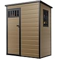 DWVO 5x3FT Outdoor Storage Shed with Fence-Style and Side Windows, Floor, Lockable Doors, Plastic Storage for Backyard and Garden, Brown