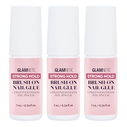 Glamnetic Super Strong Brush On Nail Glue (3 Bottles) - Brush Tip Applicator, Mess Free, Travel Friendly, Vegan - Durable & Long-Lasting - .24 fl. oz.