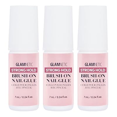 Glamnetic Super Strong Brush On Nail Glue (3 Bottles) | Brush Tip Applicator, Mess Free, Travel Friendly, Vegan | Durable & Long-Lasting | .24 fl. oz.