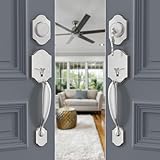 goldenwarm Double Front Door Lock Set, Brushed Nickel Double Door Handle with Dummy, Double Classic Front Door Hardware Set with Reversible Wave Handle Lever, Double Entry Door Lock Set
