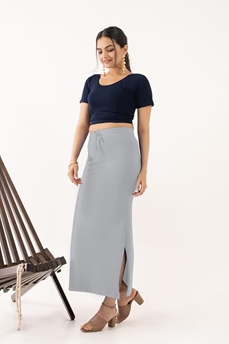 Image of DESI GIRL Cotton Lycra Stretchable Saree Shapewear Petticoat with Drawstring for Women | Fishcut Saree Petticoat with Side Slit for Easy Movement | Saree Shaper | Long inskirt
