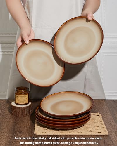 Image of Ceramic Dinner Plates Set of 6, 8inch Salad, Dessert Plates Dishes | Reactive Glaze Stoneware Dish Set, Dinner Plate for Dessert, Salad, Appetizer, Microwave & Dishwasher Safe, Scratch Resistant