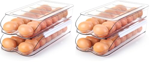 Image of RoskDeewat Egg Holder for Fridge, Automatic Rolling Egg Container for Refrigerator, Stackable Fridge Organizers and Storage with Lid, Clear Plastic Egg Dispenser & Tray (2 Tier) (Pack of 2)