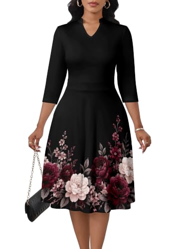 Image of PinkPatty Women's Casual A-line Midi Dresses 3 /4 Sleeve V Neck Fit and Flare Dress with Pockets