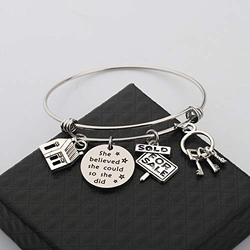 CHOORO Real Estate Agent Charm Bangle Realtor Jewelry Gift She Believed She Could New Home Gift3
