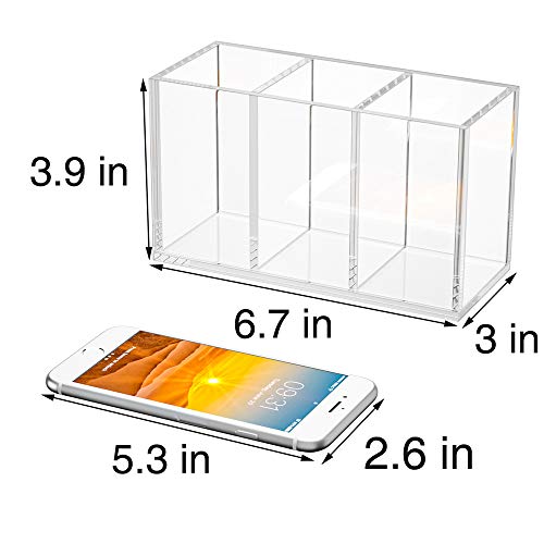 Image of NIUBEE Acrylic Pen Holder 3 Compartments, Clear Pencil Organizer Cup for Countertop Desk Accessory Storage