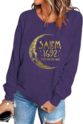Halloween 1692 They Missed One Long Sleeve Halloween for Women Shirt Funny Long Sleeve Novelty Casual Gift Pullover(X-Large,Purple-02)