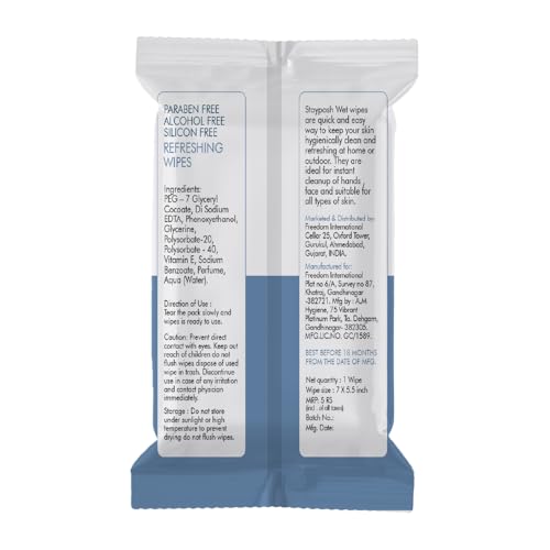 Image of Refreshing and Cleansing Wet Wipes for face body & hands | ALCOHOL FREE | PARABEN FREE | SILICON FREE | PH Balanced | Pack of 100 Single Wipes (100). (LARGE, OCEAN BREEZE)