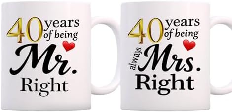 SIUNY 40 Year Anniversary For Couple Coffee Mugs Set of 2-40th Wedding Gifts Decorations for Parents Grandparents Husband Wife Him Her 11oz (40th)