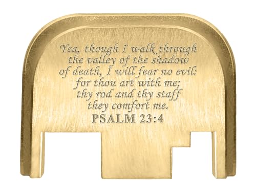 NDZ Performance Rear Slide Cover Back Plate for Gen 1-4 Glock 17 19, 9mm .40 .357 .45, Custom Laser Engraved Images on Brass, Made in The USA - Bible Psalm 23:4
