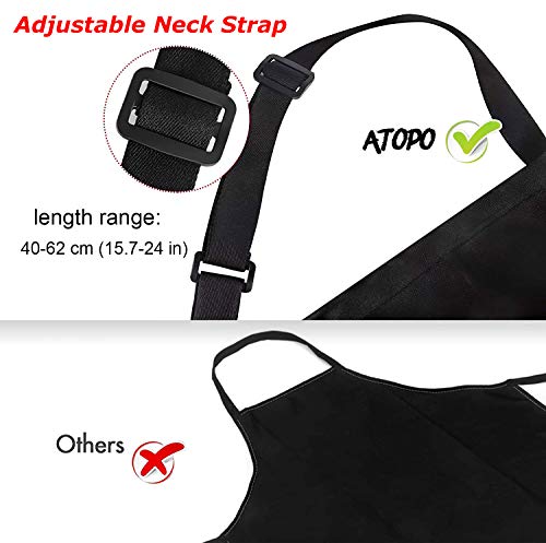 atopo 4 Packs Chef Apron, Waterproof Catering Apron with 2 Pockets, Adjustable Work Apron Perfect for Kitchen Cooking Painting Gardening Cleaning Restaurant BBQ, Personalised Apron (Black)