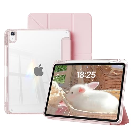 GKABXY Clear Case for iPad mini 7 A17 Pro 8.3 Inch iPad mini 7th/6th Generation Case (2024/2021) Slim Shockproof Transparent Back Y-Shaped Mutil Angles Folding Supports Pencil Pro&USB-C (Pink)