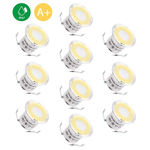 Preisvergleich Produktbild LED-Einbaustrahler BRIGENIUS 10 Stück LED-Bodeneinbauleuchte, IP67 wasserdicht 3200K Warmweiß DC12V 32mm Deckenstrahler Außenleuchten für Küchentreppe Balkon Terrasse
