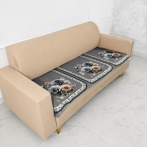 Image of Homerz 'Brooklyn Series' Premium Sofa Cover | Quilted Floral Design | Non-Slip Washable Sofa Protector | Soft Anti Slip Fabric (Grey, 5 (3+2) Seater, Only Seat Cover)