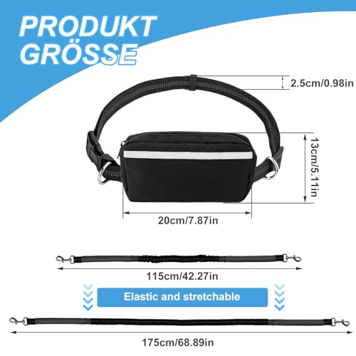 Joggingleine für 2 Hunde - Freihändige Hundeleine mit Bauchgurt, Verstellbar Übungsleine mit Dual Griffe, Reflektierende Nähte, joggingleine für Mittelgroße und Große Hunde, mit Haustier-Wasserbecher