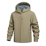 Wintermantel Herren Langarm Warm Softshelljacke Warme Winterjacke Skijacke Warm Wasserdicht Outdoor jacken Männer Winddicht Fleecejacke Softshellmantel Trekkingjacke mit Kapuzen (Khaki, S)