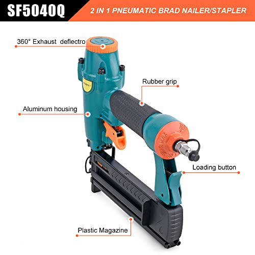 Image of DOTOOL Pneumatic Brad Nailer - 18 Gauge 2-in-1 Nailer, 5 /8'' to 2'' Brad Nails and 5 /8'' to 1-5 /8'' Crown Staples, Safety Glasses and 1000pcs Nails, for Carpentry, DIY, Woodworking