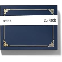 Better Office Products 25 Pack Navy Blue Certificate Holders, Diploma Holders, Document Covers with Gold Foil Border, for Letter Size Paper, 25 Count, Blue