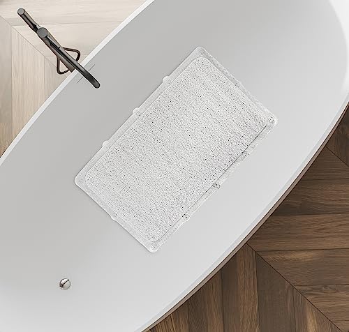 Splash Home Loofa Bathtub Mat Non-Slip, Shower Mat with 12 Suction Cups Bath Mat for Tub, 30 L x 17 W Inches, PVC - Clear