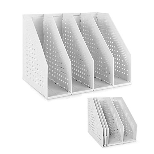 Sayeec Collapsible Magazine Holder Plastic Desktop 4 Compartment File Desk Magazine Organizer Vertical File Divider Sorter Storage Document Organizer For Office Home School Gray #TOP16