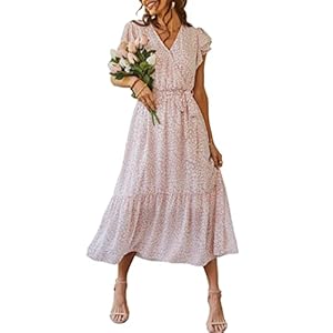 PRETTYGARDEN Women’s 2023 Floral Summer Dress Wrap V Neck Short Sleeve Belted Ruffle Hem A-Line Bohemian Maxi Dresses