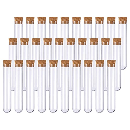 GZhaimai 30 Pièces Tubes à Essai Plastique, 15ml Eprouvette Plastique avec Bouchon en Liège, pour Laboratoire Bonbons Epice Plante Perles Potions
