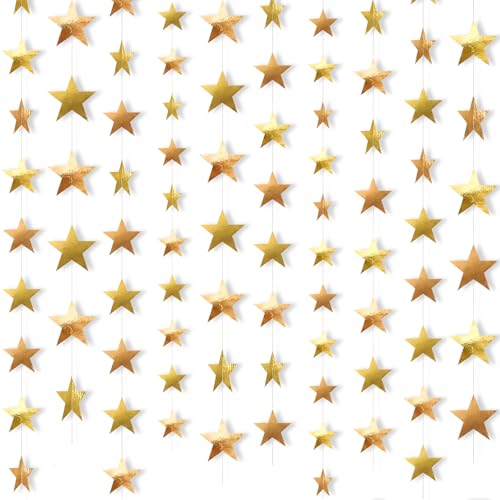 Image of Patelai 78 Feet Glitter Star Garland Banner 2026 Party Decoration Double Side Star Hanging String Streamer Paper Twinkle for Graduation Wedding Birthday (Gold,Champagne Gold)