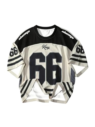 BEAUDRM Men's Jersey Shirts Number Print Graphic T-Shirt Y2k Striped Crew Neck Tees Short Sleeve Oversized Sports Streetwear Multicolor XX-Large