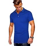 Camiseta de verano de manga corta para hombre, cuello abatible, informal, color negro, blanco, color liso, Azul / Patchwork, M