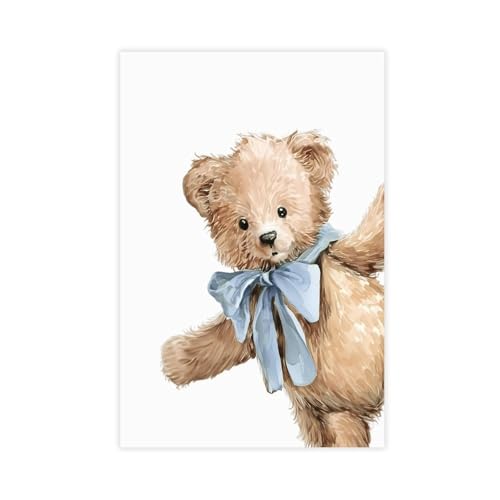 Poster vintage en toile avec ours bleu cree une ambiance cosy pour bureau et chambre
