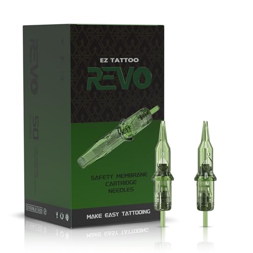 EZ Tattoo Cartridge Needles Assorted - 50Pcs #12 Mixed (3RS 5RS 7RS 9RS 11RS) Standard Round Shader Tattoo Needles Cartridges for Tattoo Pen Machine Gun - REVO
