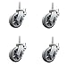 Thermoplastic Rubber Flat Tread Swivel Round Stem Scaffolding Caster Set of 4 w/8" x 2" Gray Wheel and 1-3/8" Stem with Total Lock Brakes - 600 lbs Capacity/Caster - Service Caster Brand
