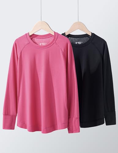 Image of Liberty Pro 2-Pack Girls' Loose Fit Long Sleeve Tunic Tops with Pockets and Thumb Holes, Casual T Shirts for Tween Kids