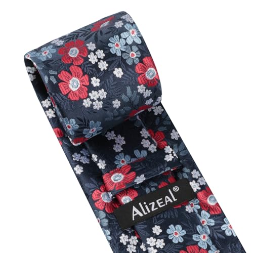 Image of Alizeal Mens 3.15'' Natural Flower Pattern Tie with Floral Pocket Square Set