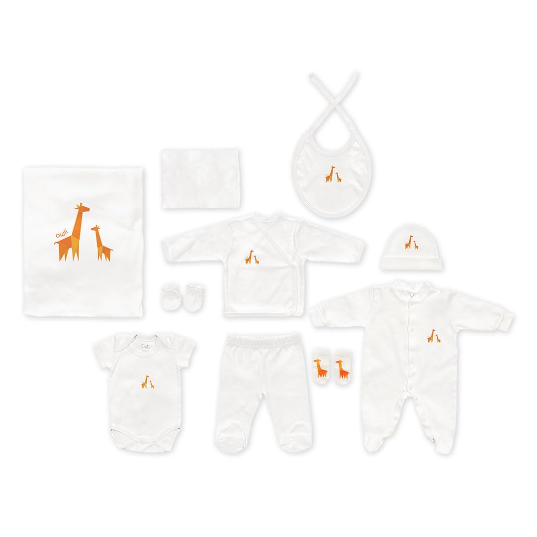 Owli 10-teiliges Neugeborenen-Set aus Reiner Baumwolle, 0-3 Monate – Oeko-TEX Zertifiziert, weich, atmungsaktiv, ideal zur Geburt & als Geschenk
