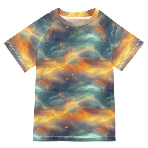 Boy Bathing Suit Short Sleeve Girl Rash Guard 11T Orange Teal Rainbow