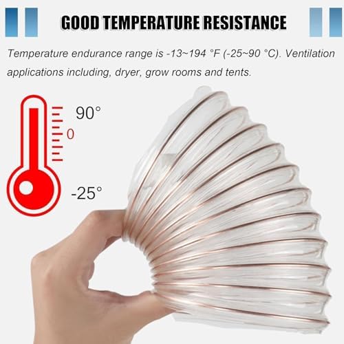 12-Inch Flexible PU Dust Collection Hose, Puncture-Resistant C Fume Hose with Carbon Steel Wire Coil, Heavy-Duty Vacuum Fittings for Dust Collector Accessories