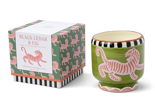 Paddywax Dopo - Vela aromática de cerámica pintada a mano, 226 g, diseño de tigre, cedro negro e higo